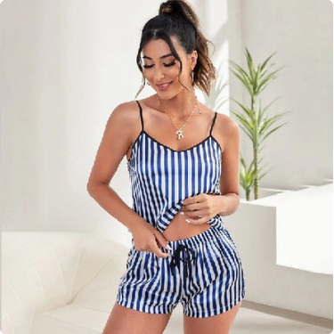 Pijama de Rayas para Mujer – 2 Piezas Talla XL Azul